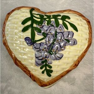 Ceramic Basket Weaved Lilac Trinket Bin Stash Jewelry, Hair Bands, Change, Keys
